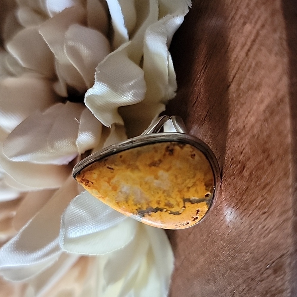 Solid Sterling Silver Bumblebee Jasper Ring Size … - image 6